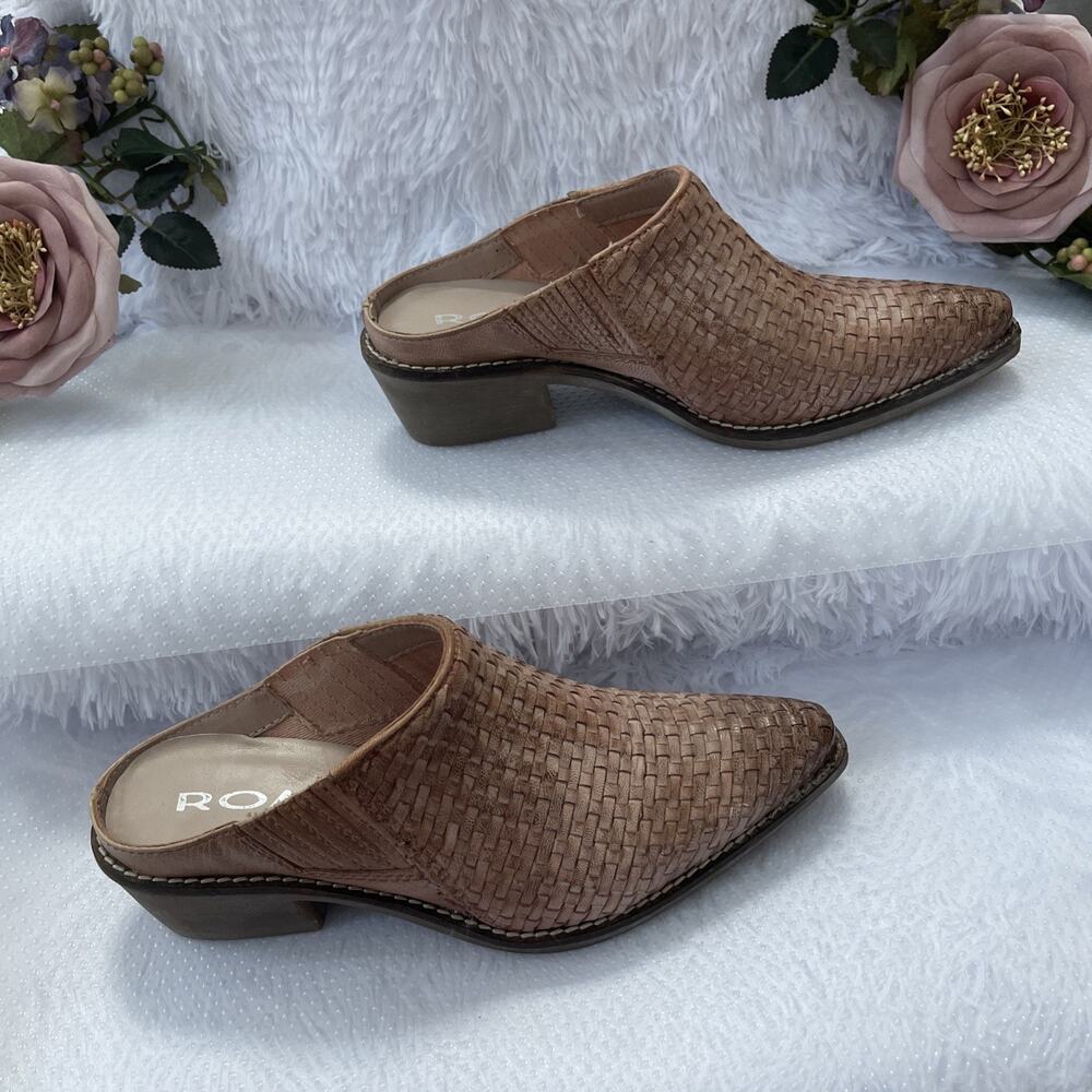 ROAN Woven Leather Mule Clogs Pointed‎ Toe Slip On Shoes Tan Women’s 6/36